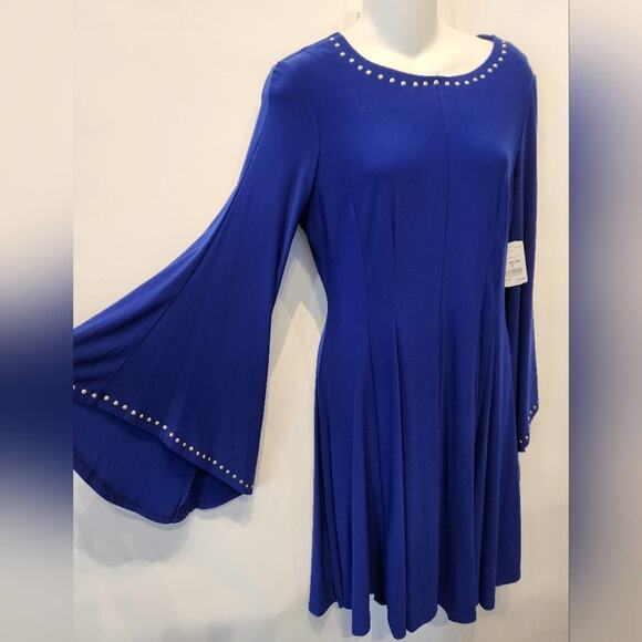 Emma & Michele New Blue Stretch Dress Bell Sleeves Party Dress Size M - Picture 13 of 13